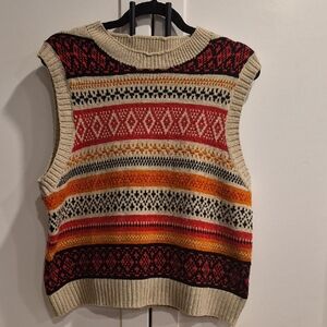 💙Women's Patterned Knit Sweater Vest in Cream, Red & Orange
